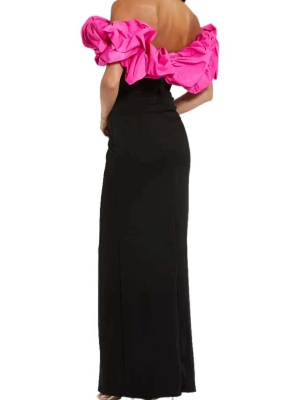 Mac Duggal Black Hot Pink Crepe & Faille Off The Shoulder Gown - Picture 2 of 3
